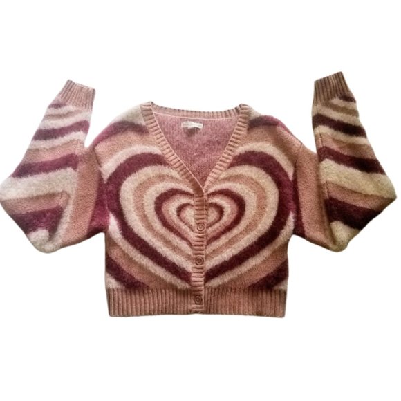 L.A. HEARTS Heart Print Knit Cardigan Eyelash Chenille Small/XS - Picture 1 of 11